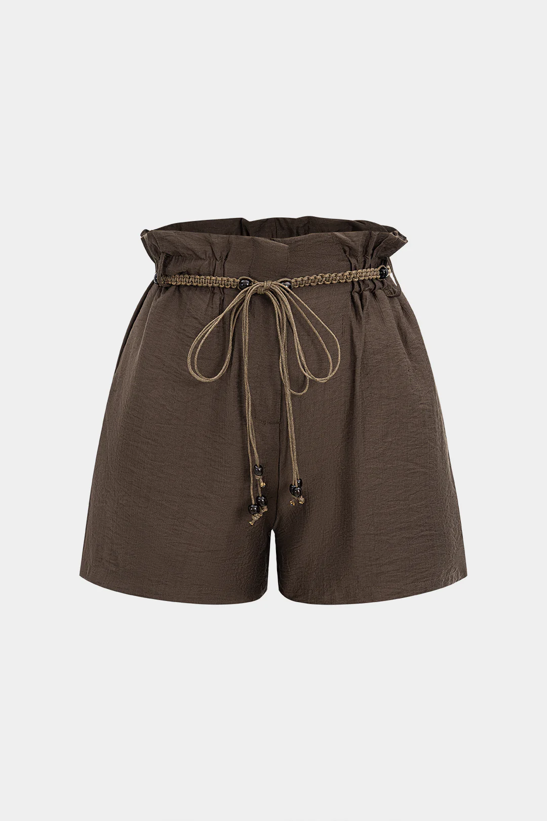 Solid Ruched Belted Shorts
