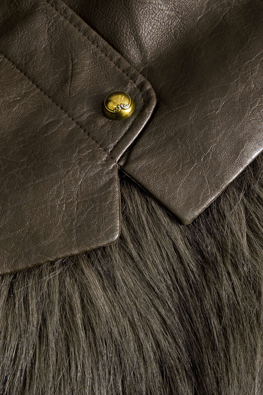 Faux Leather Fur Button Patchwork Coat