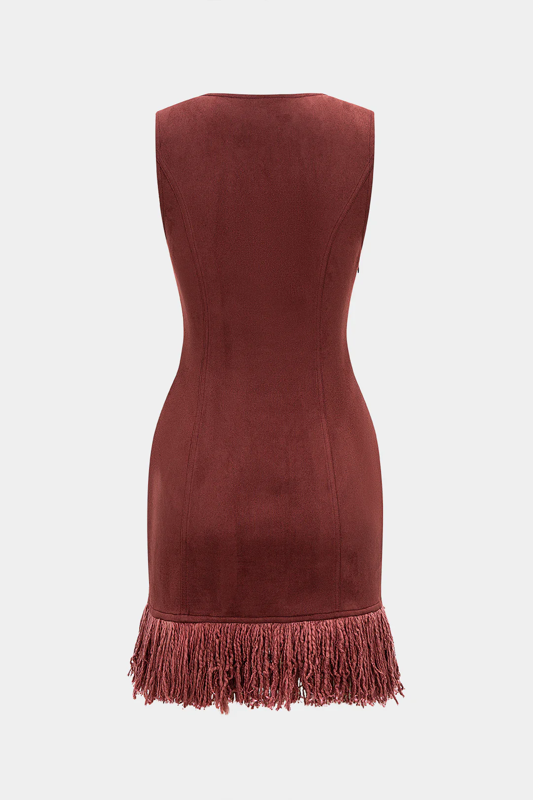 Suede Zipper Fringe Trim Tank Sleeveless Mini Dress