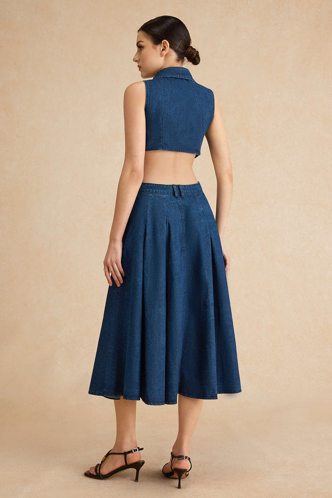 Denim Button Cut-Out Dress