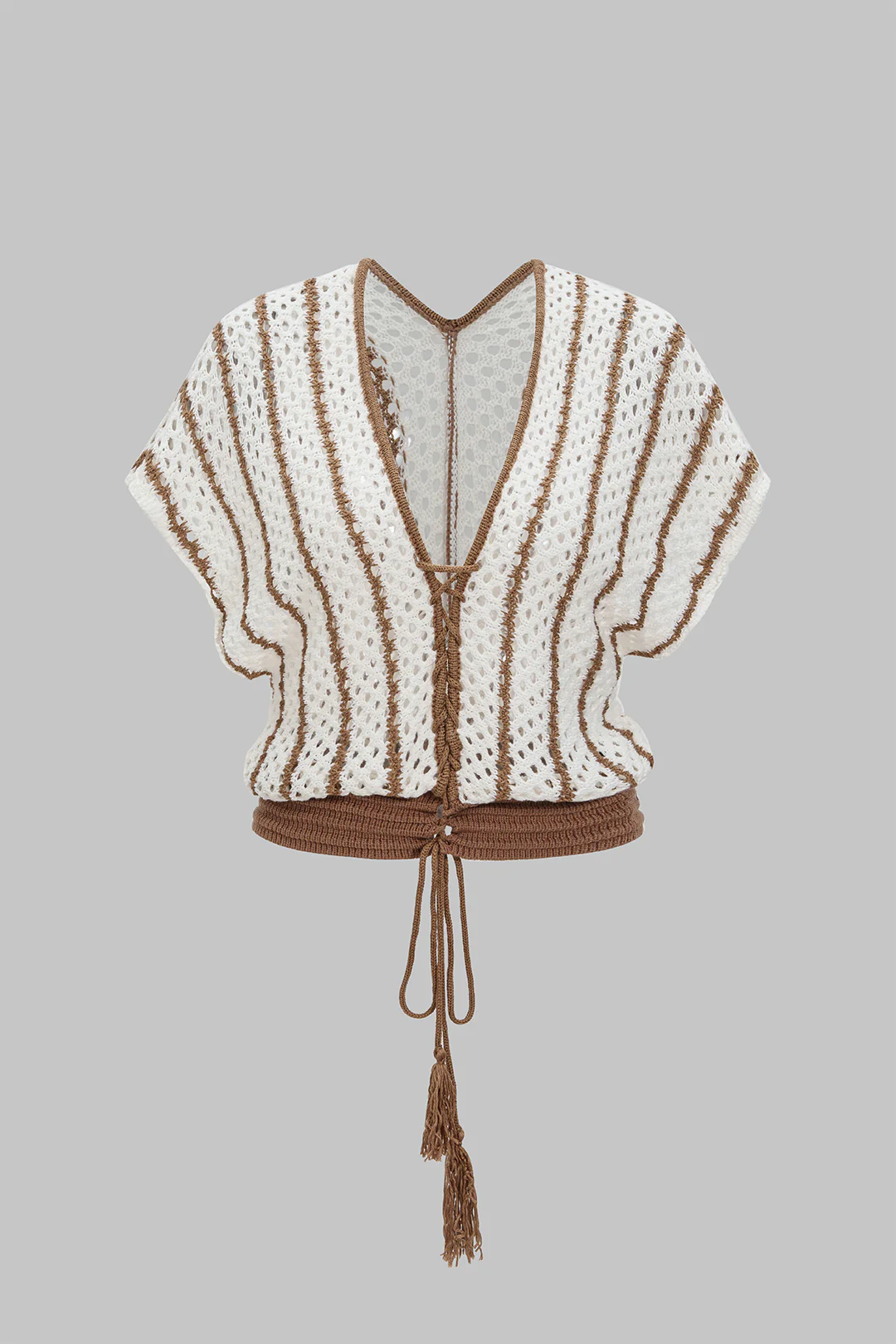 Knit Contrast Tie-Up Short-Sleeve Top