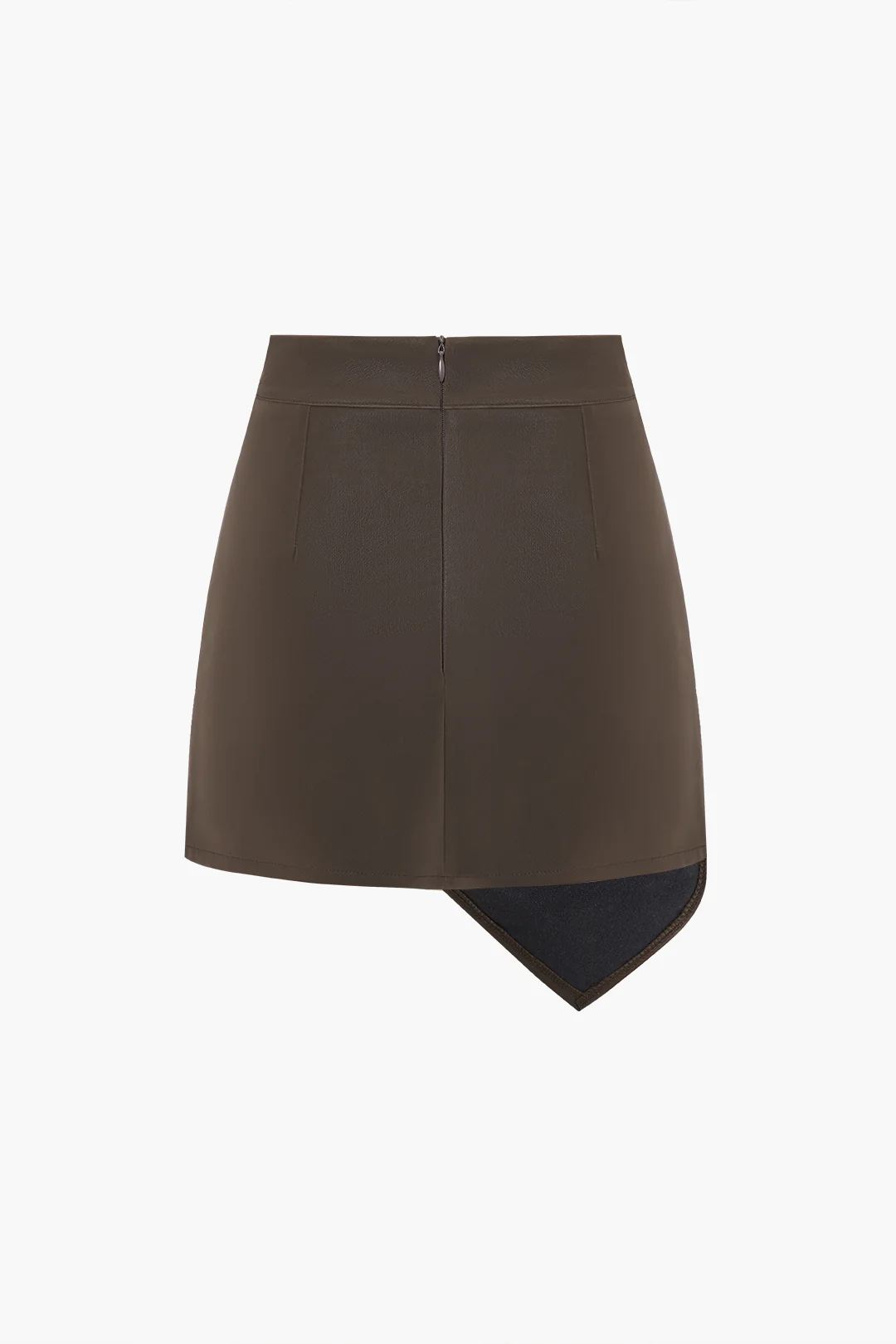 Faux Leather Asymmetrical Button-Ruched Skirt