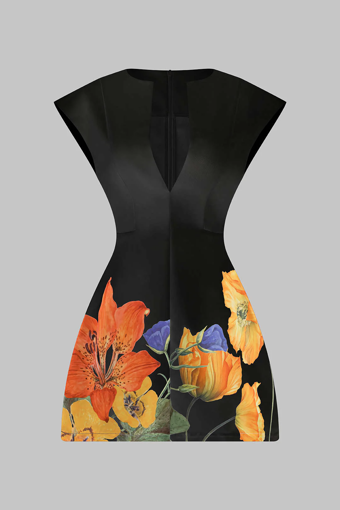 Floral Print Satin V-Neck  Mini Dress