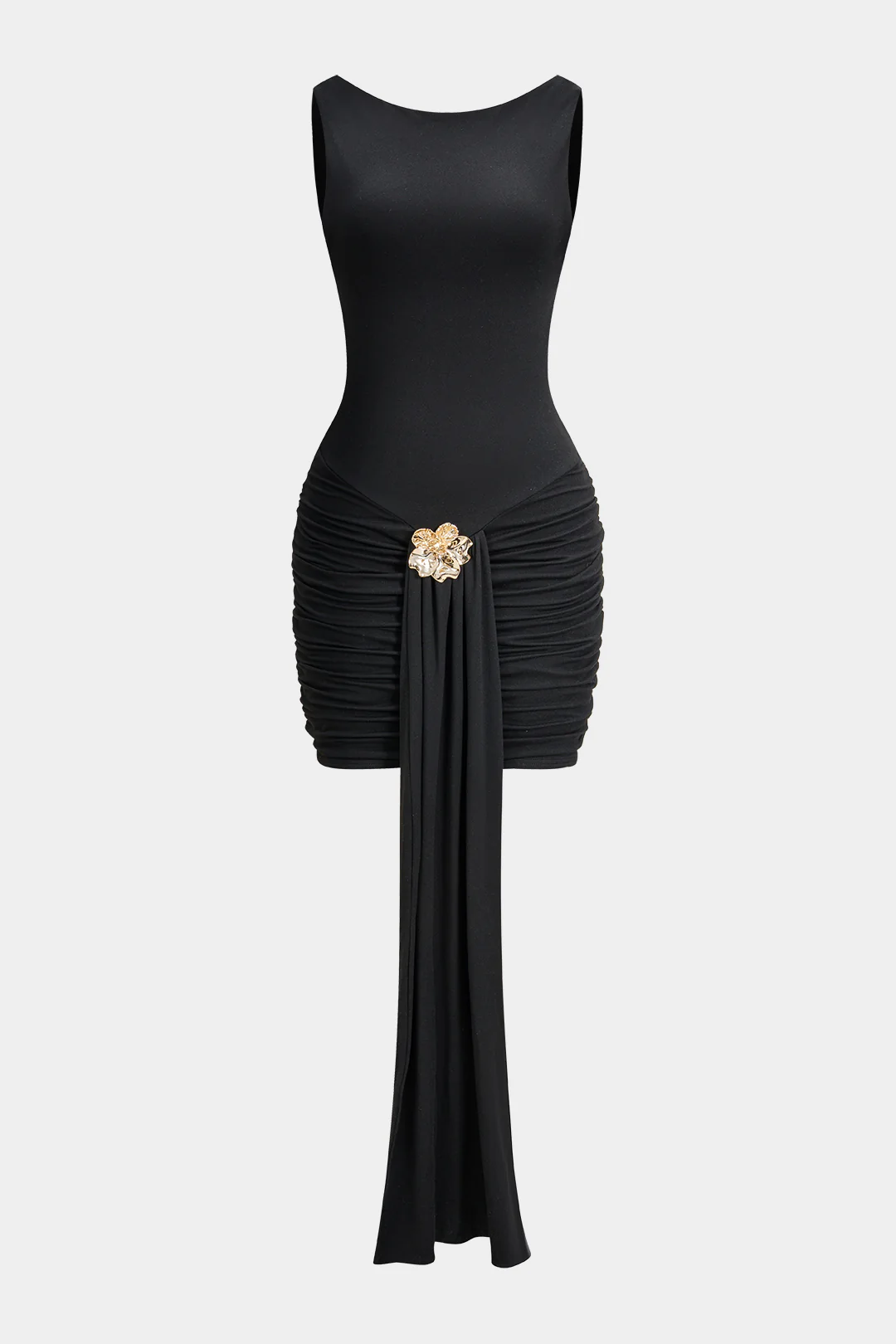 Metallic Ruched Strappy Sleeveless Mini Decorative Dress