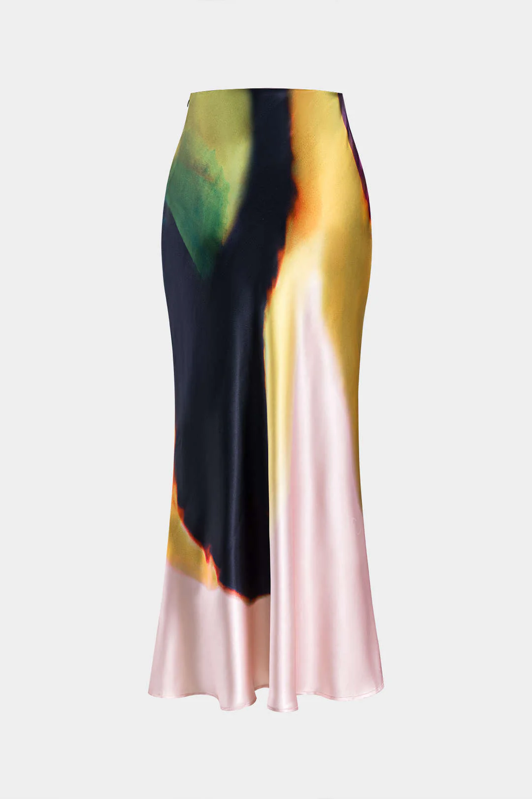 Contrasting Print Satin Zippered Skirt