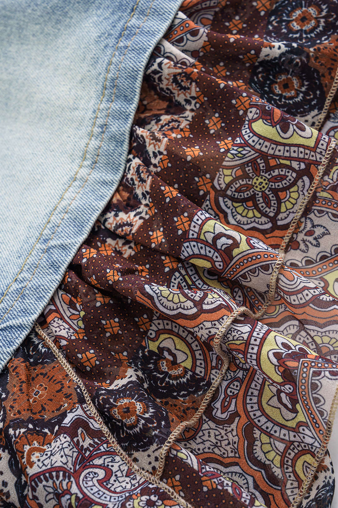 Denim Patchwork High-Waist Skirt