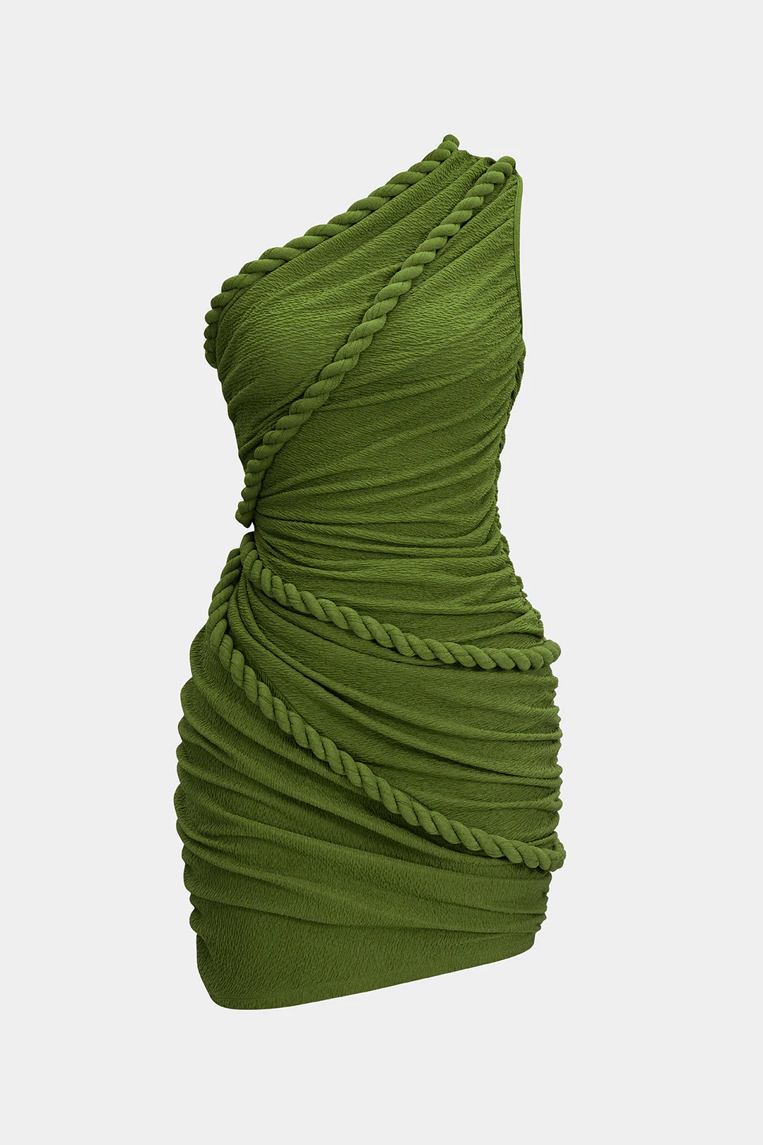 Ruched One Shoulder Twist Knot Sleeveless Mini Dress