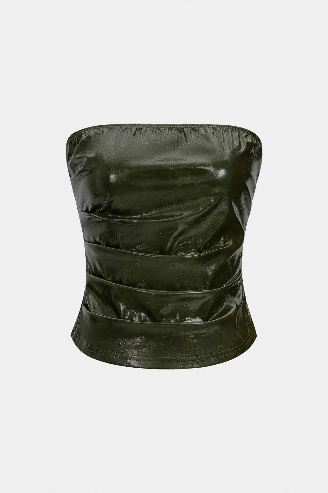 Faux Leather Pleated Strapless Tube Top