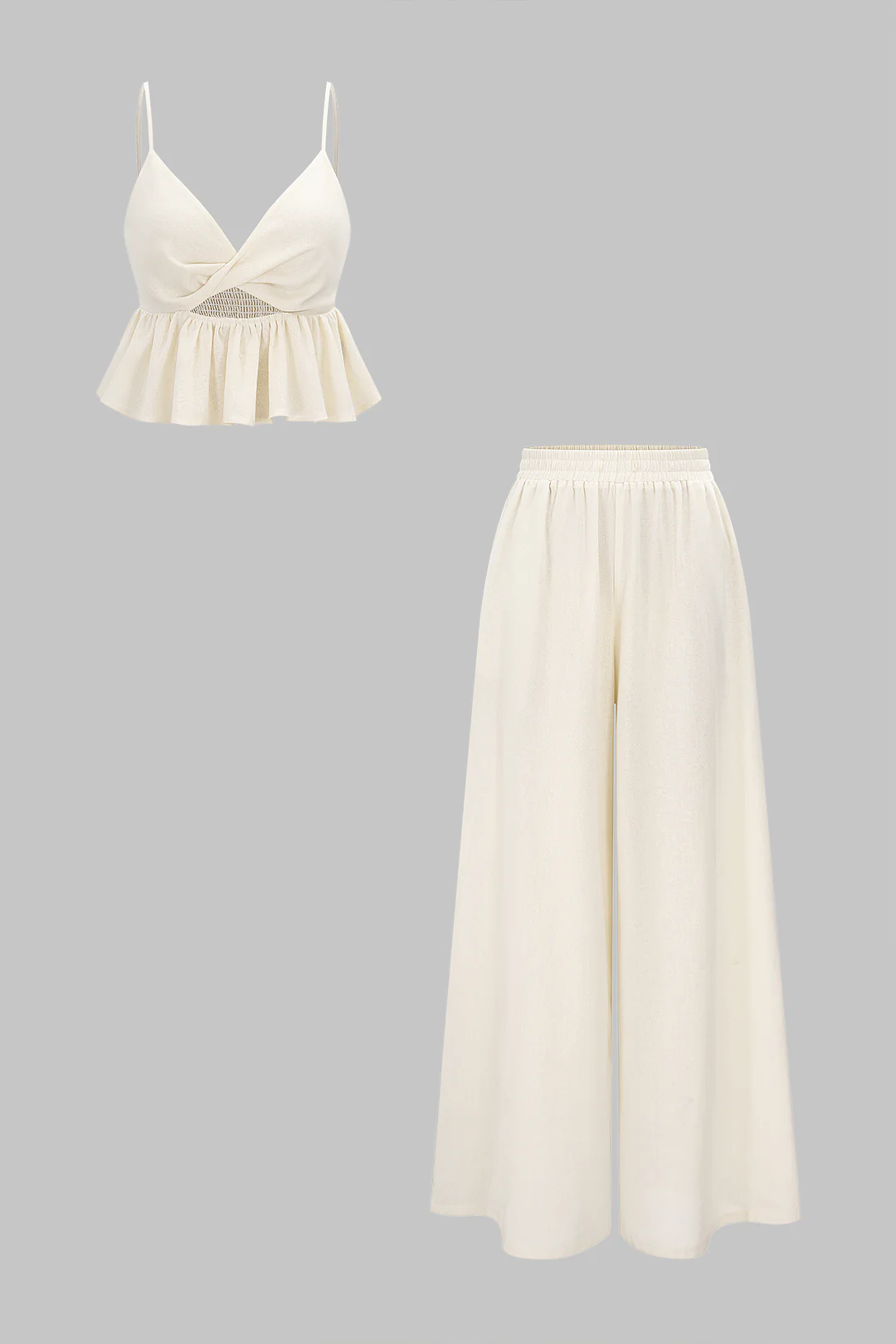Linen Hollow Out Twist Knot Cami Top And Trousers Set