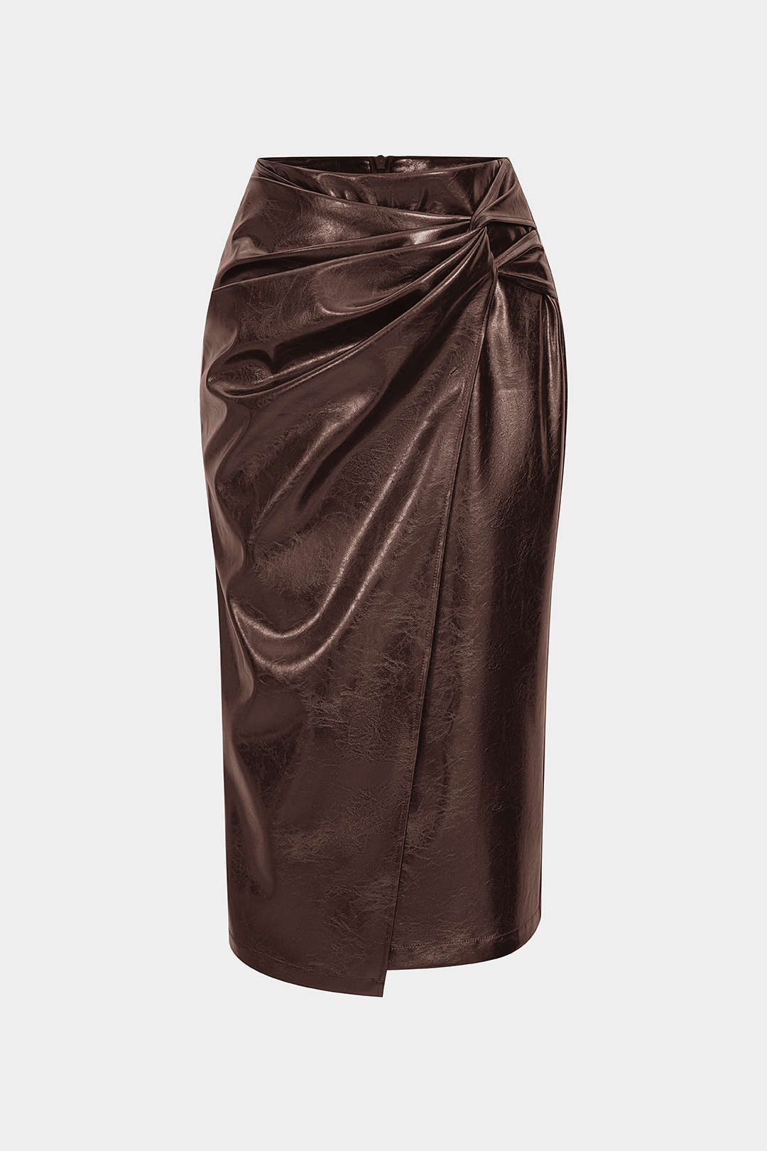 Faux Leather High Waist Ruched Asymmetrical Skirt