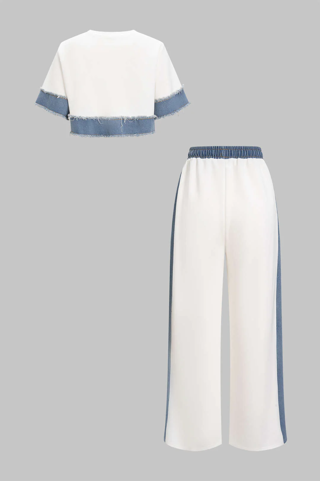 Patchwork Letter Print Frayed Tank Top And Tie-Front Trousers Set