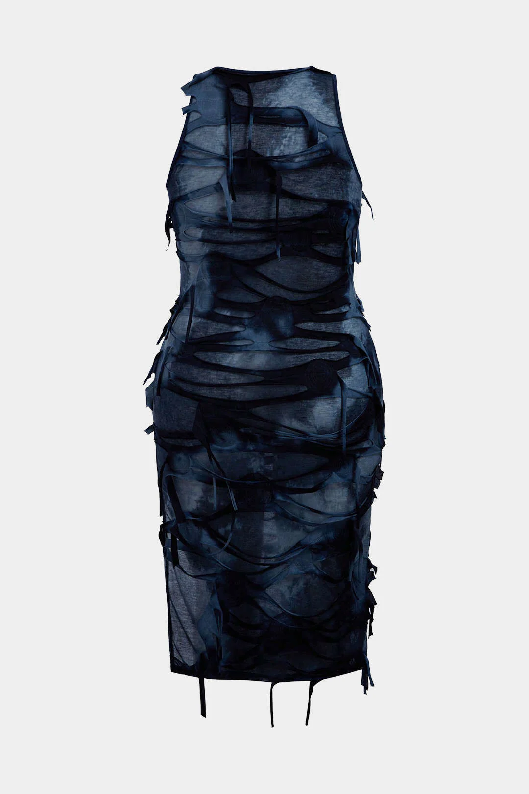 Plus Size Tie Dye Ripped Sleeveless Slit Tank Midi Dress