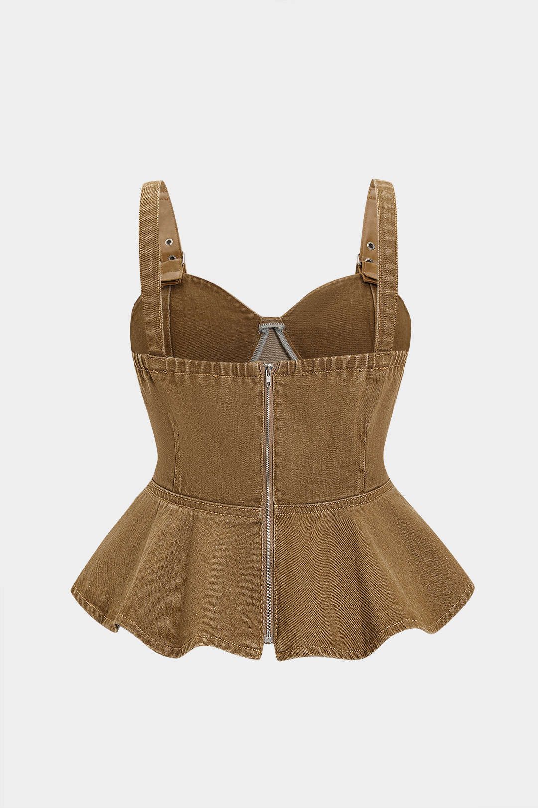 Plus Size Denim Zipper Patchwork Cropped Top