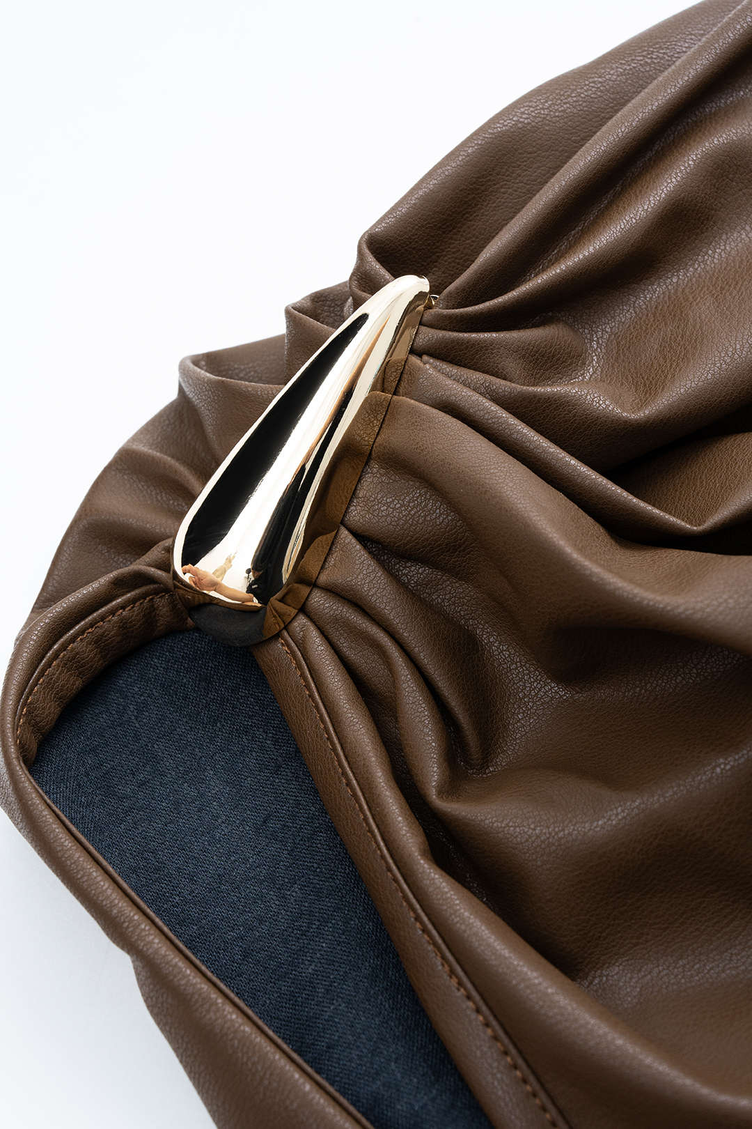 Faux Leather Asymmetrical Metallic Ruched Sleeveless Mini Dress