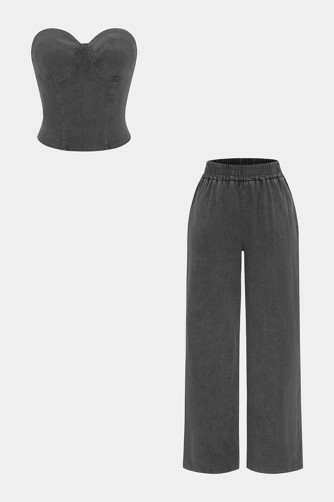 Denim Zipper Tube Top And Jeans Set