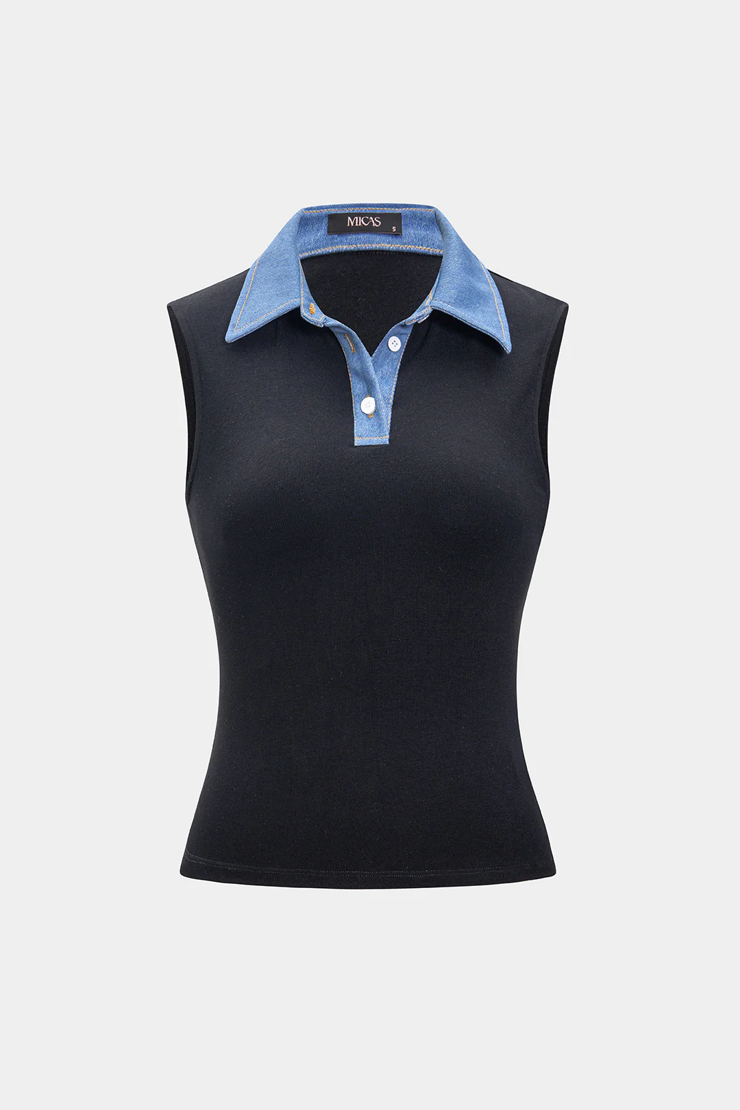 Denim Button Patchwork Sleeveless Tank Top