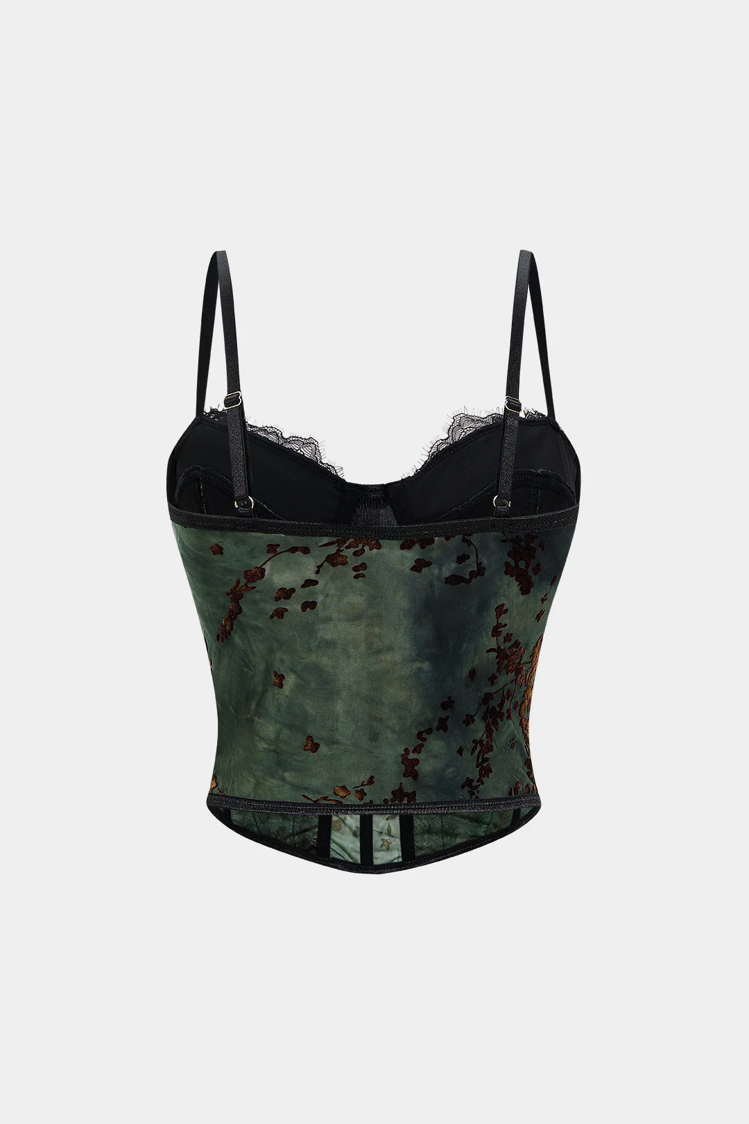 Retro Pattern Lace Trim Corset Camisole Top