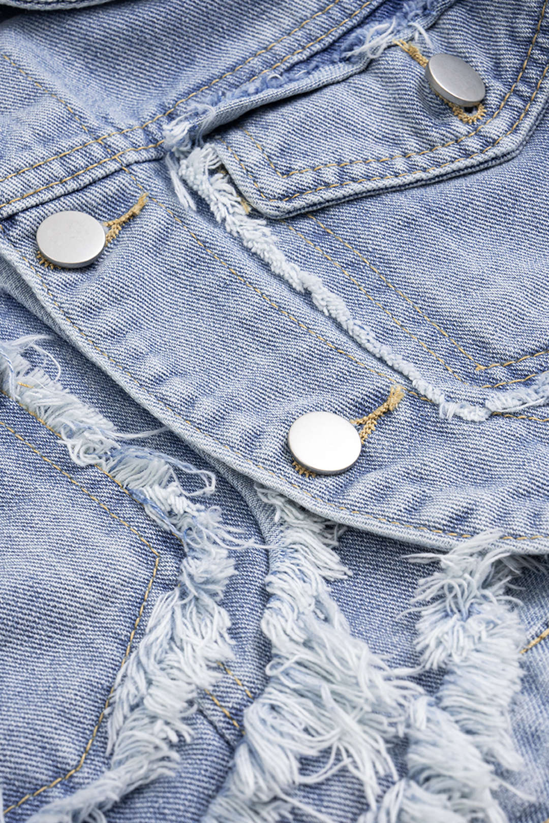 Denim Ripped Patched Long-Sleeve Top And Jorts Set