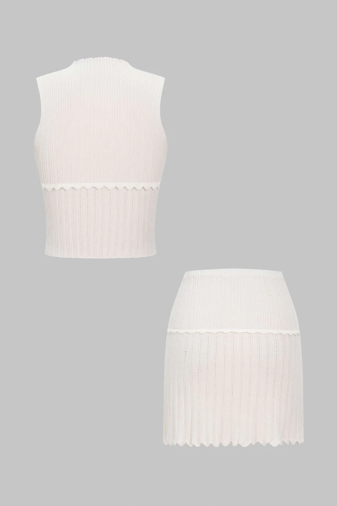 Knit Solid Round Neck Tank Top and Mini Skirt Combo