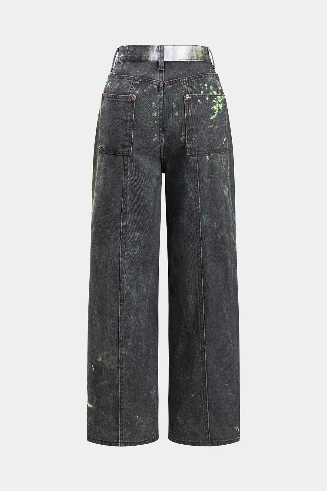 Waterfall Pattern Denim Button Pocket Wide Leg Jeans