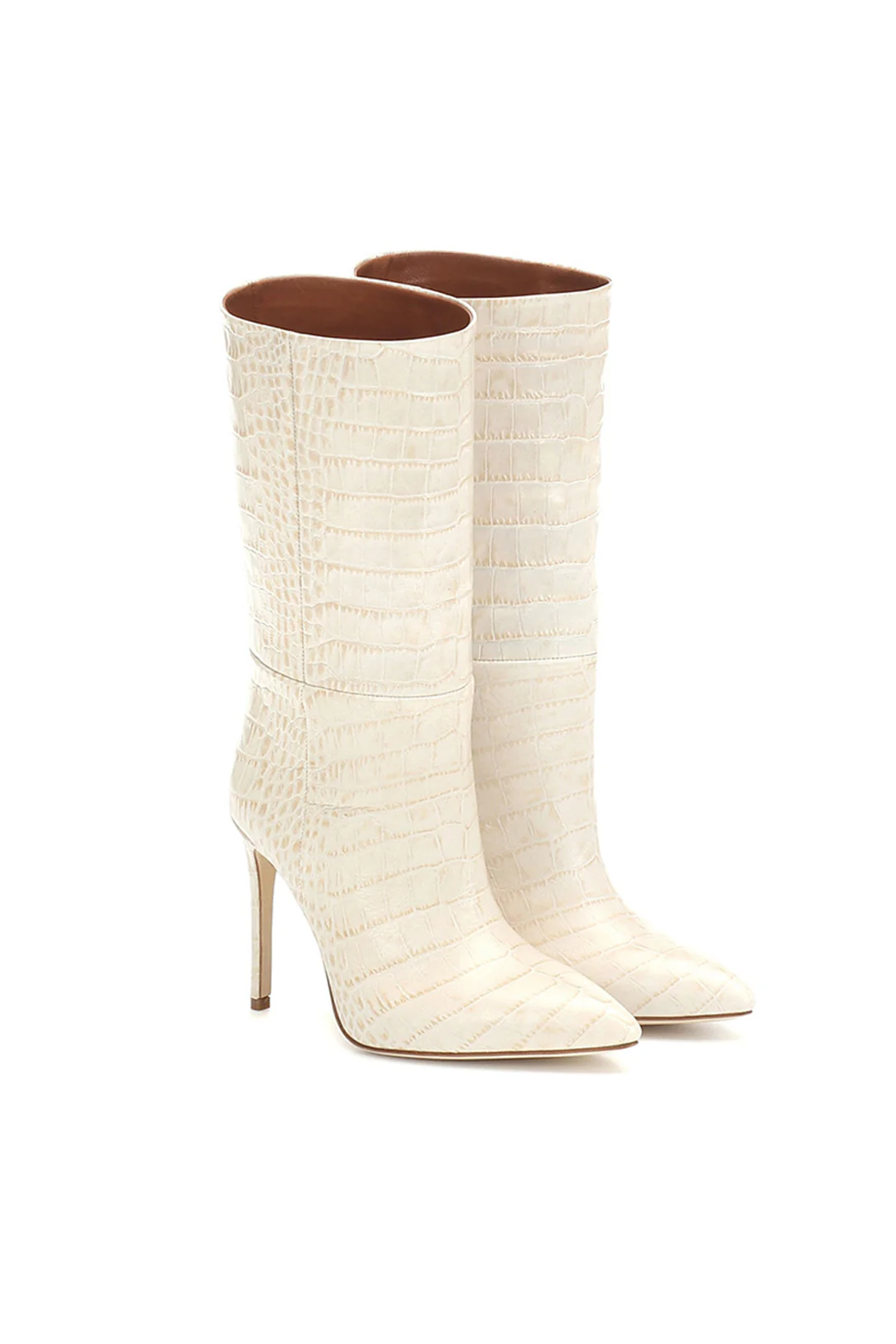 Pointed Faux Crocodile Leather Mid-Calf Boots