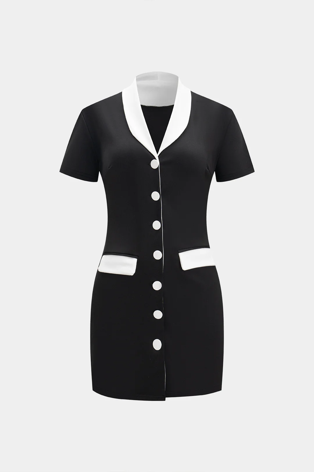 Contrasting Button Short-Sleeved Mini Dress