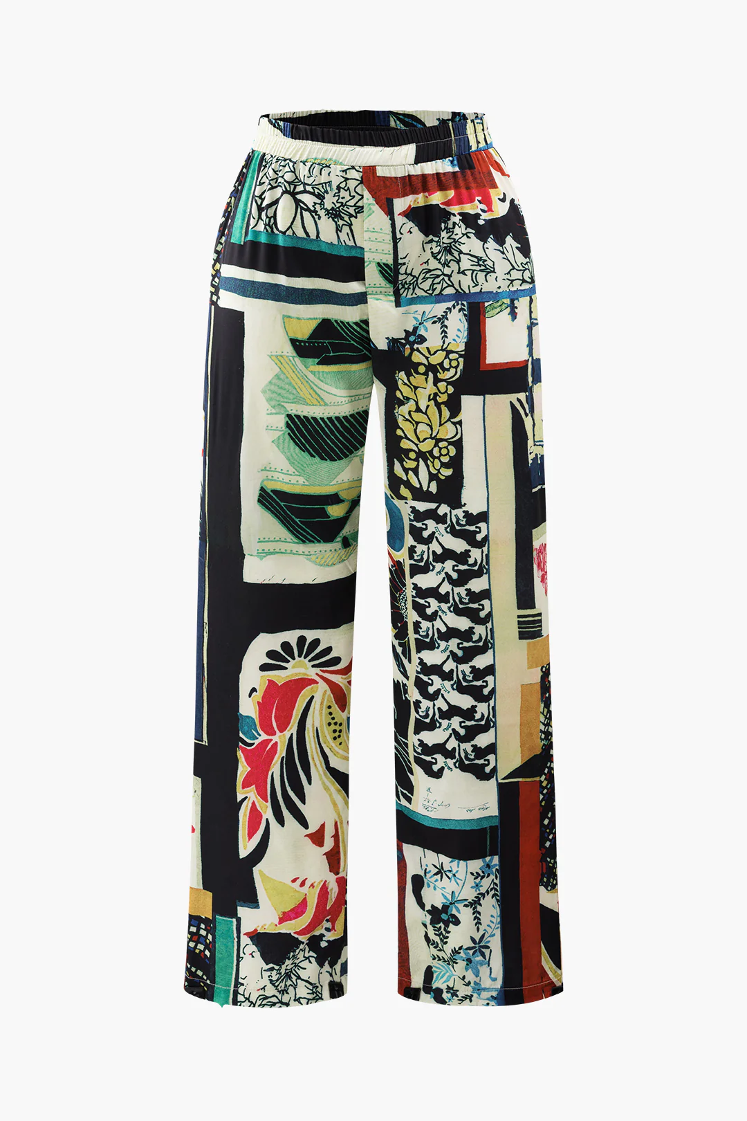 Plus Size Floral Printed High-Waisted Straight-Leg Trousers