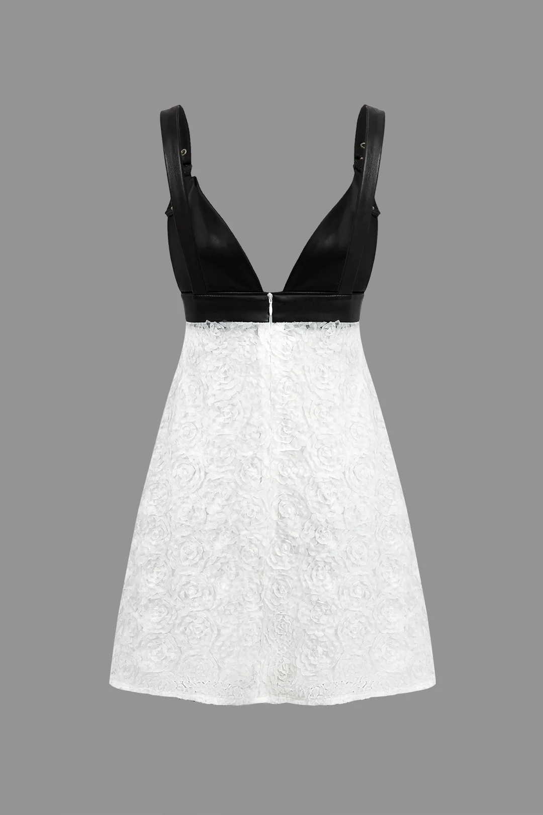 Faux Leather Appliques Sleeveless Mini Dress