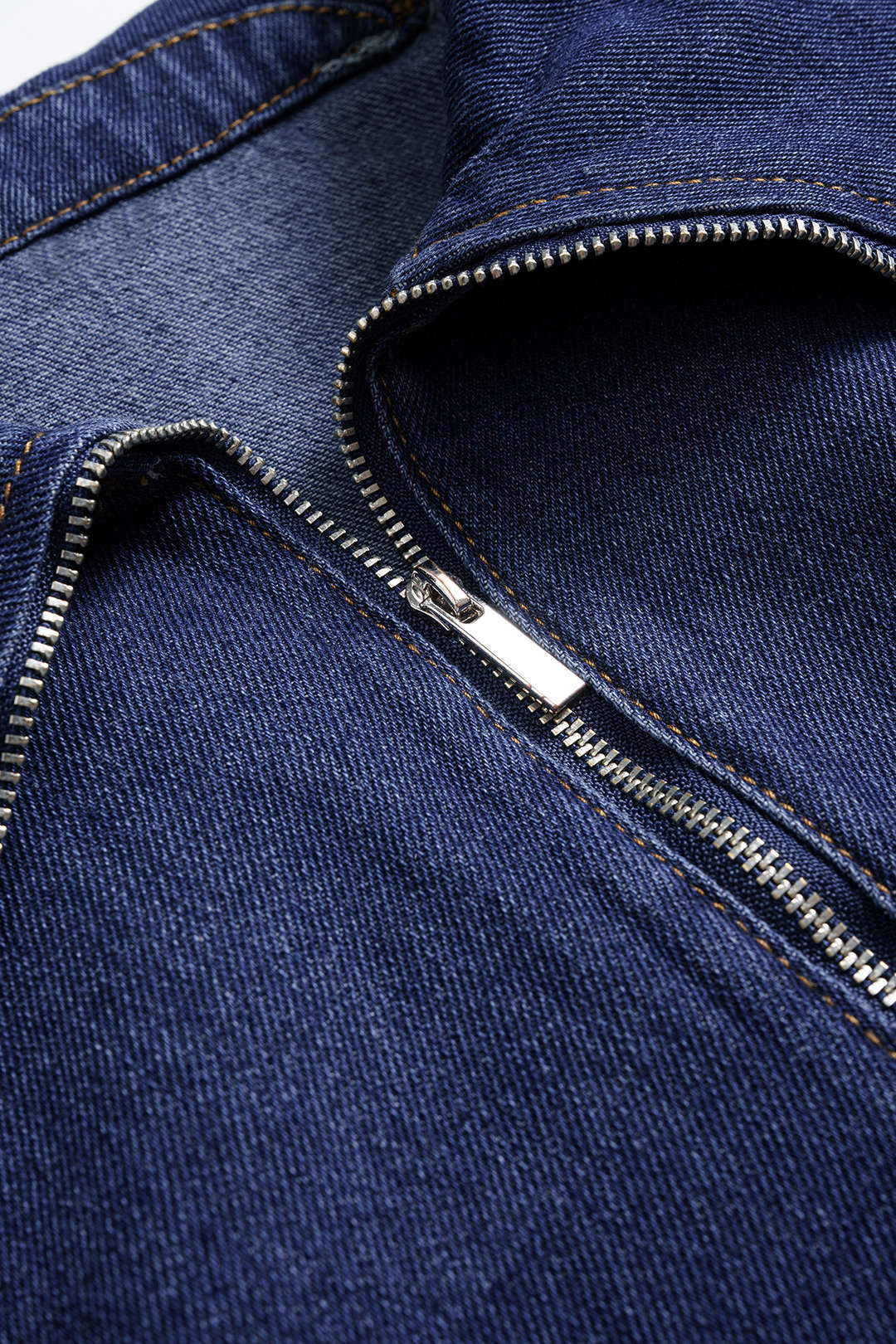 Denim Long - Sleeve Zipper Top