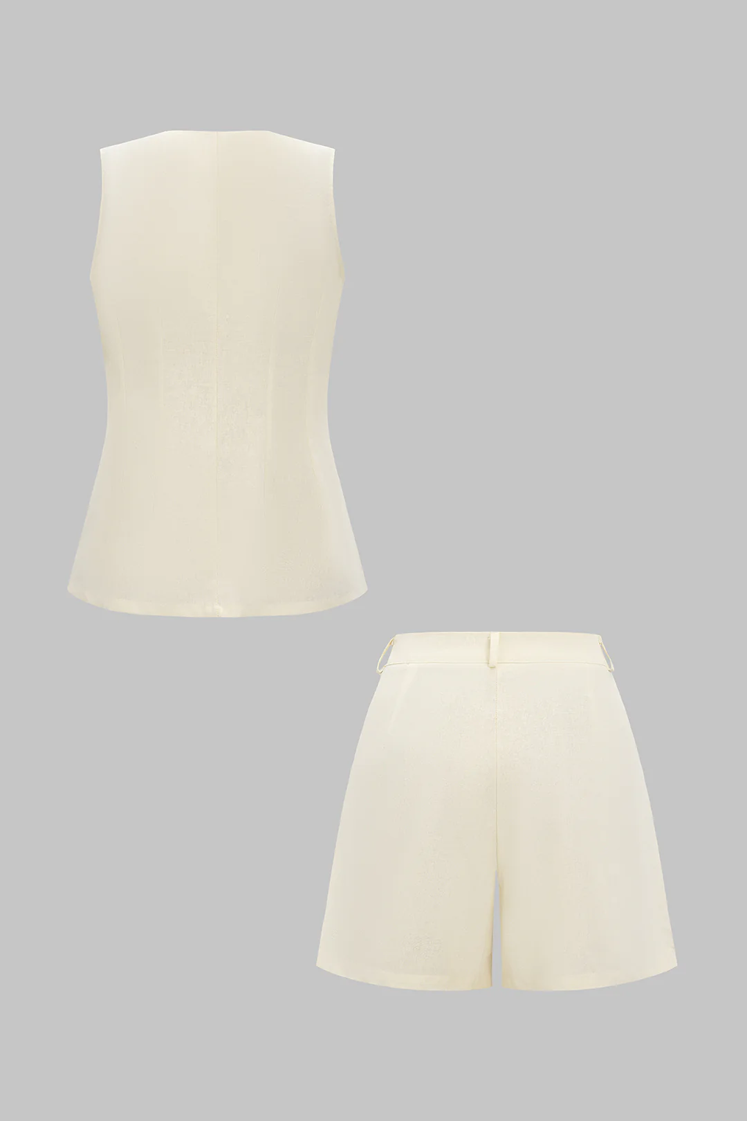 Linen Button Vest and Ruched Shorts Outfit Set