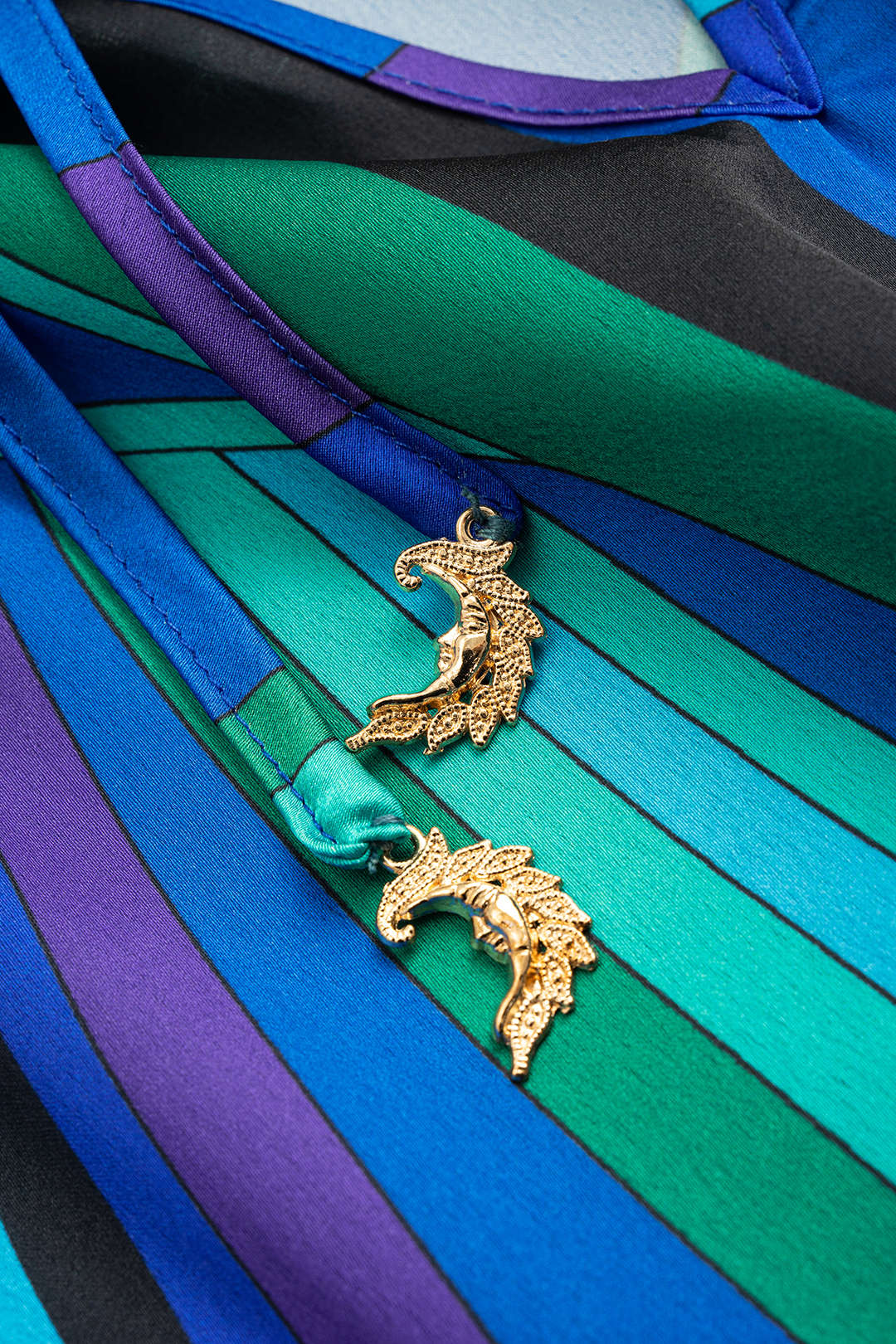 Abstract Color Block Print Tie-Up Long Sleeve Mini Dress