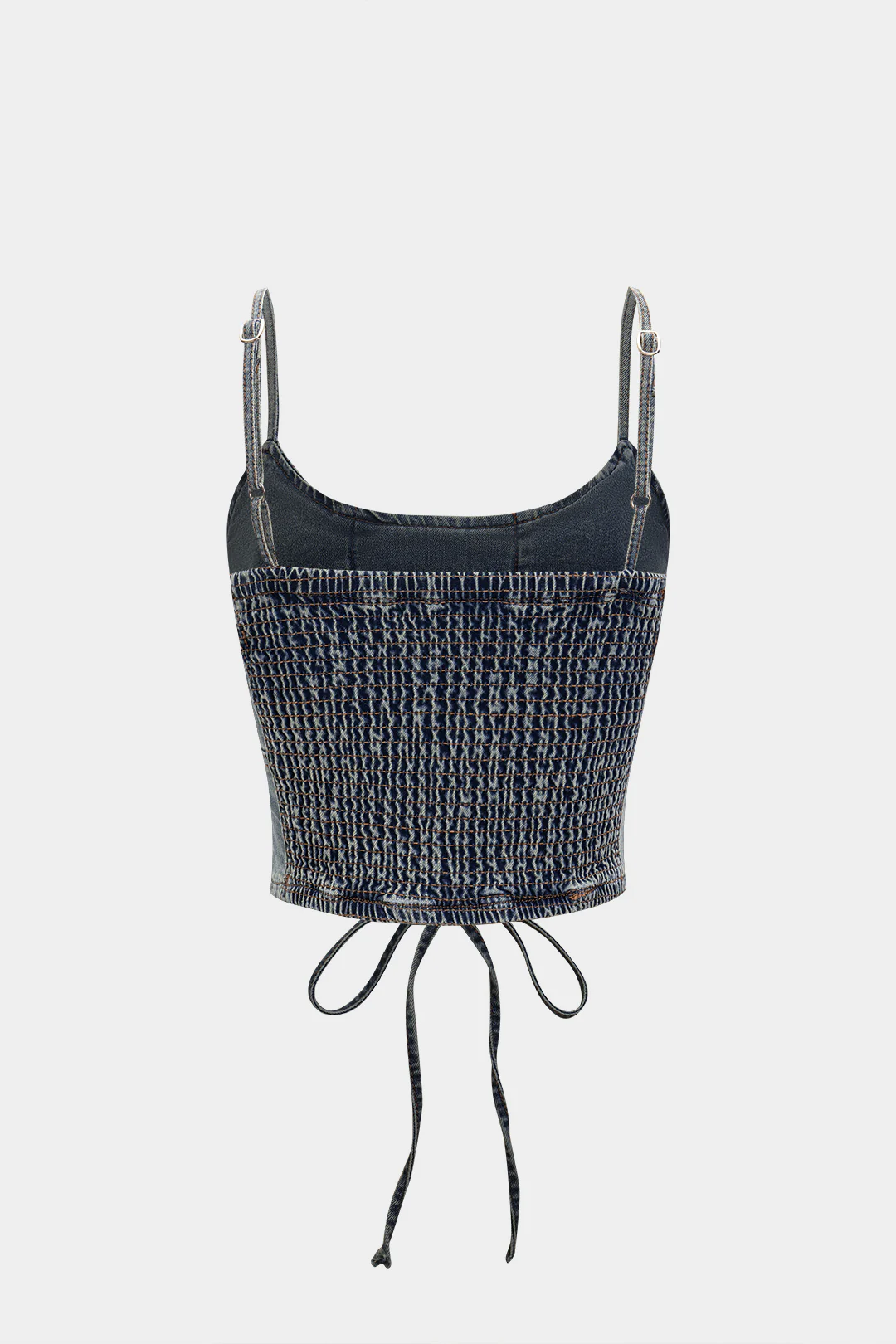 Denim Shirred Tie-Up Camisole Top
