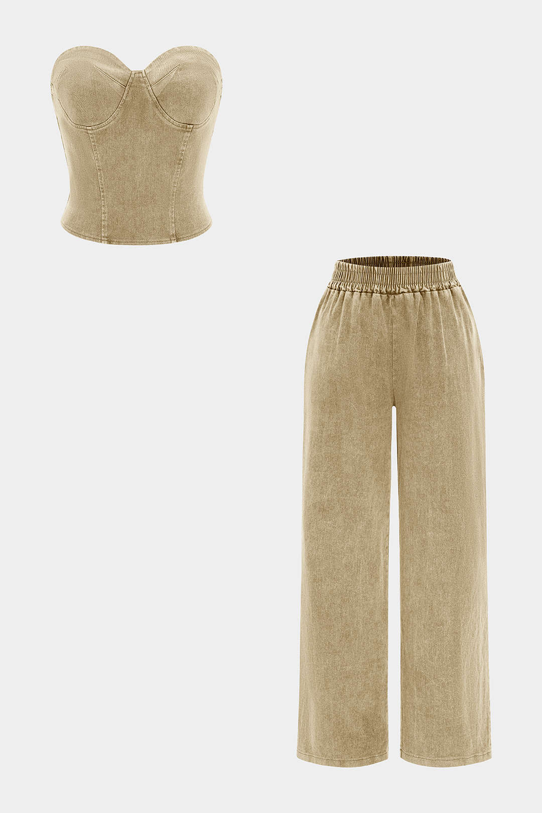 Denim Zipper Tube Top And Jeans Set