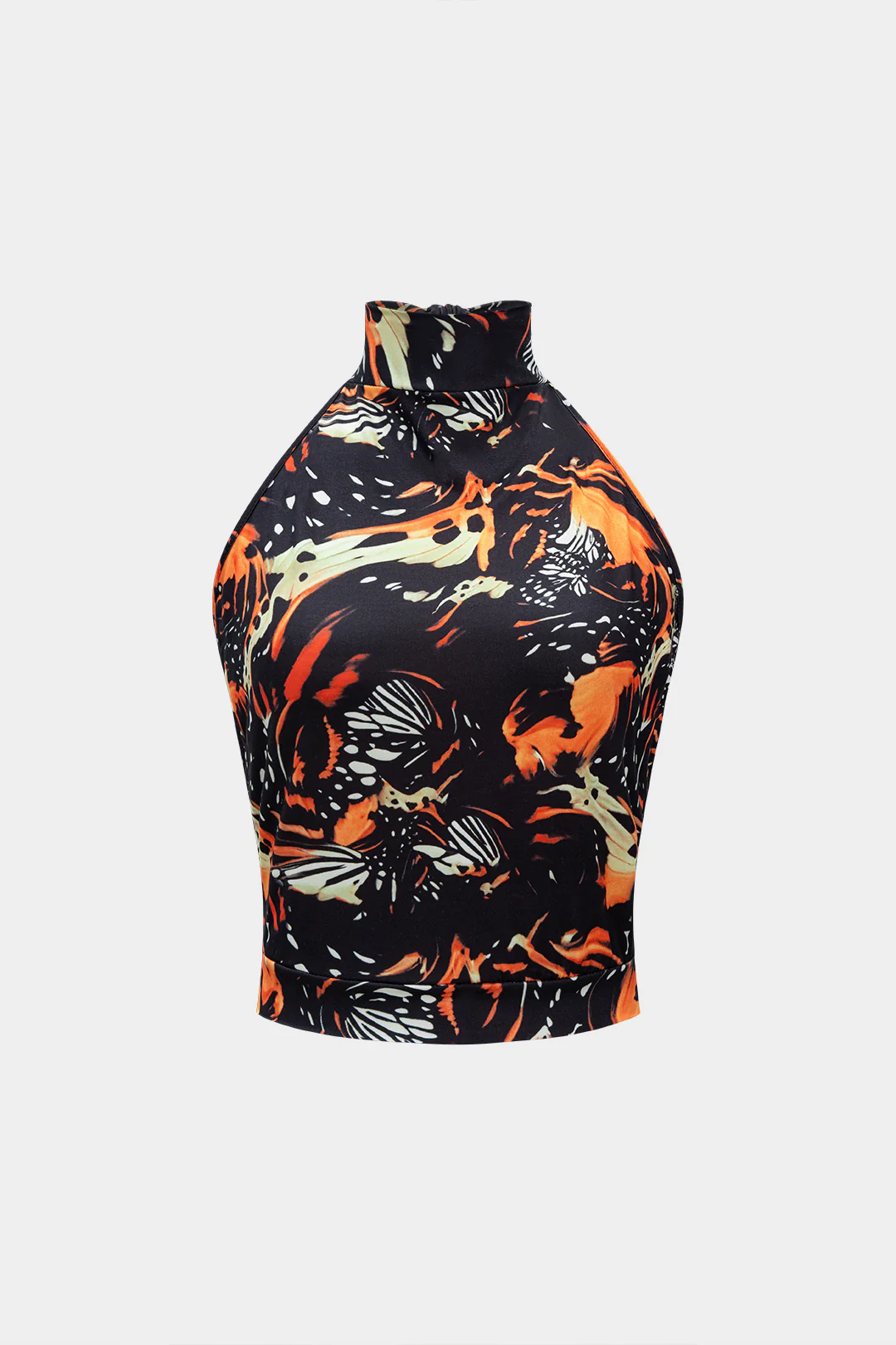 Abstract Butterfly Print Halter Neck Backless Strappy Camisole Top