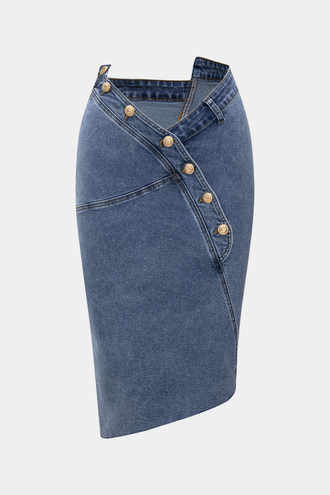 Asymmetrical Button Denim Skirt