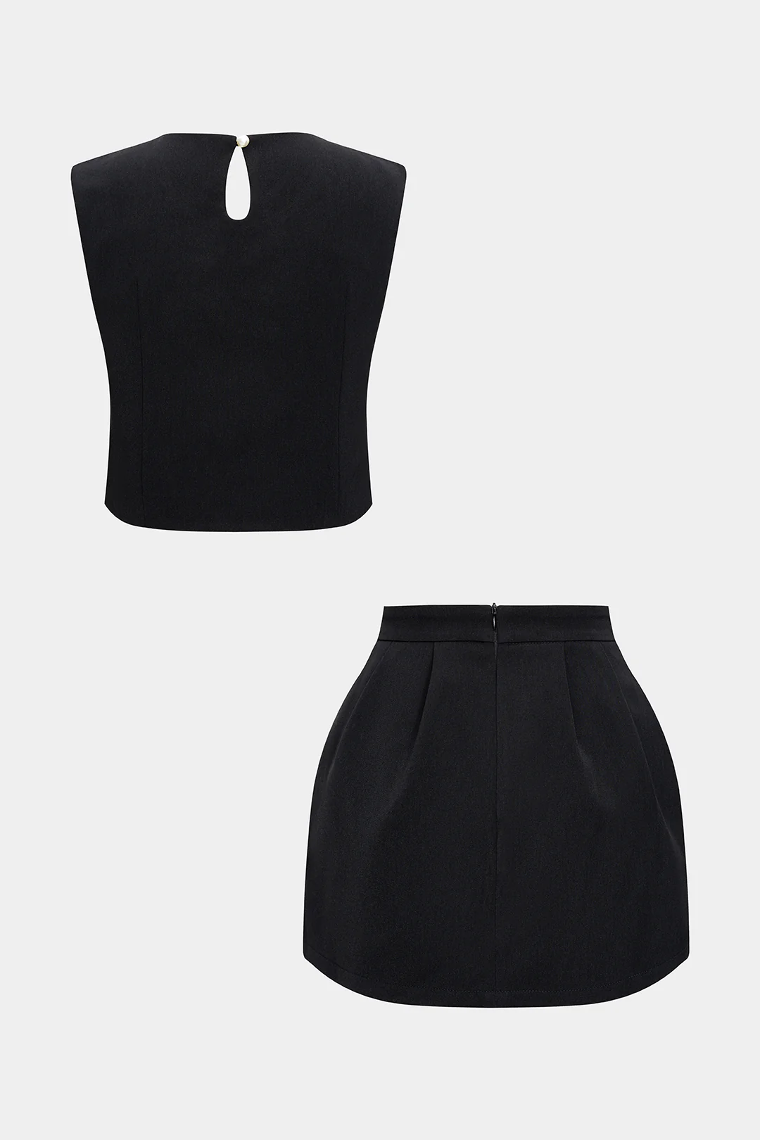 Beaded Tank Top and Ruched Zipper Skirt Outfit Set