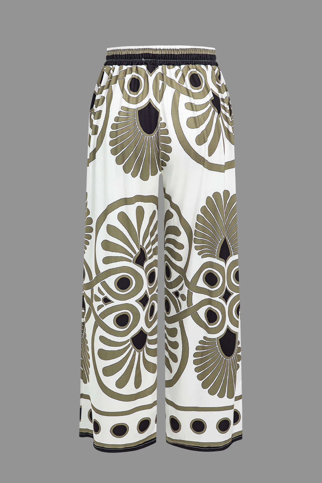 Abstract Pattern Drawstring Wide-Leg Trousers