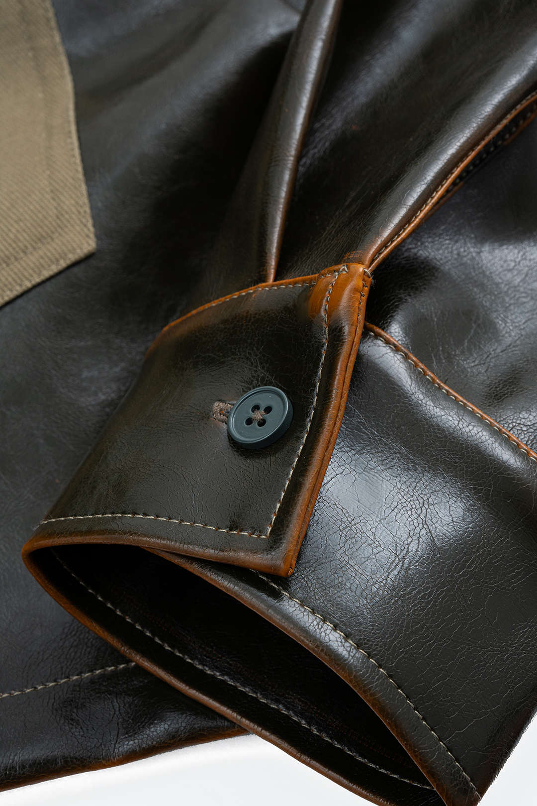 Faux Leather Patchwork Pocket Long Sleeve Top