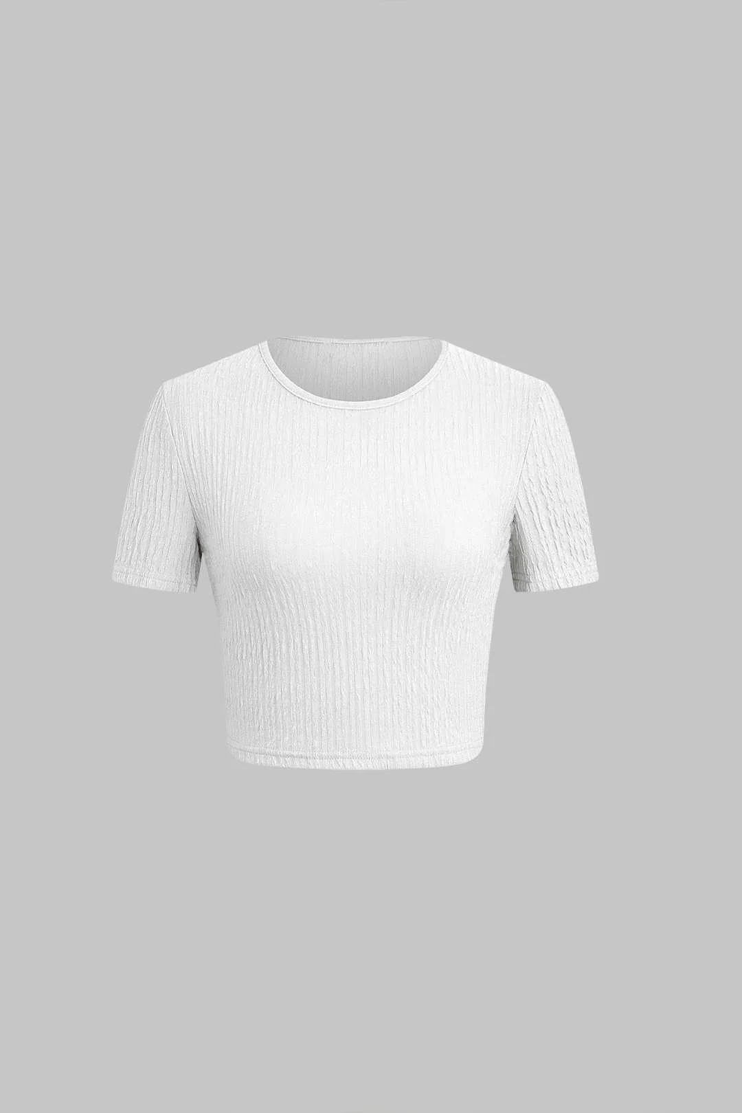 Textured Cropped Top and Drawstring Ruched Skirt Outfit Set