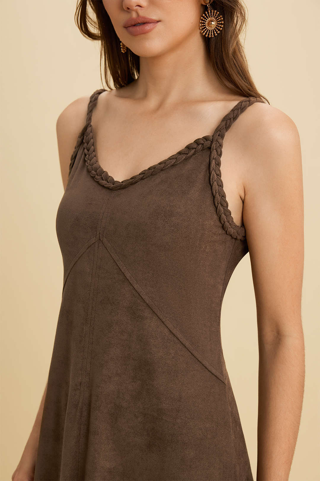 Suede Twist Knot Ruched Sleeveless Dress