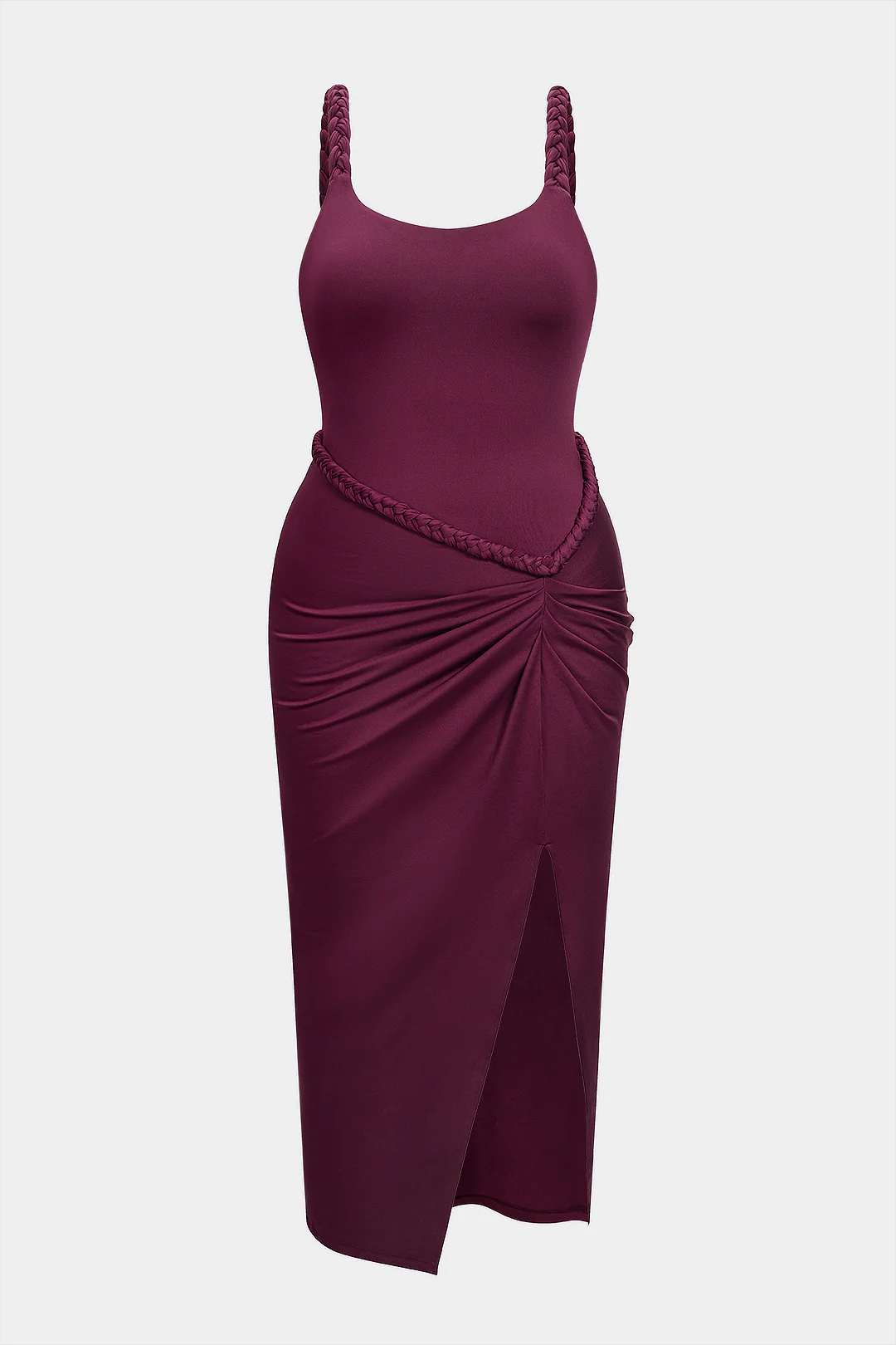 Plus Size Braided and Ruched Sleeveless Mid-length Dress