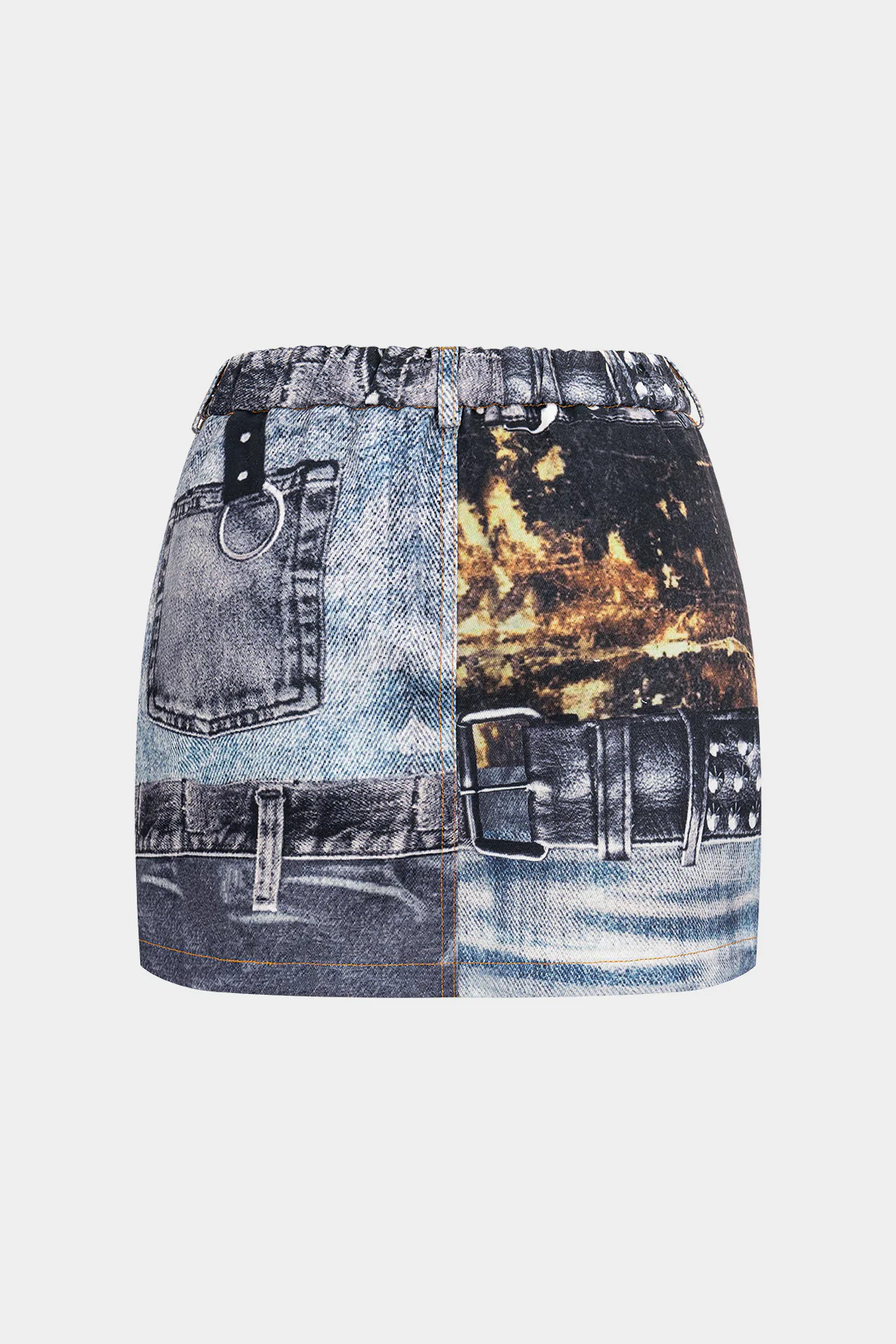 Printed High-Waisted Pocket Denim Skirt