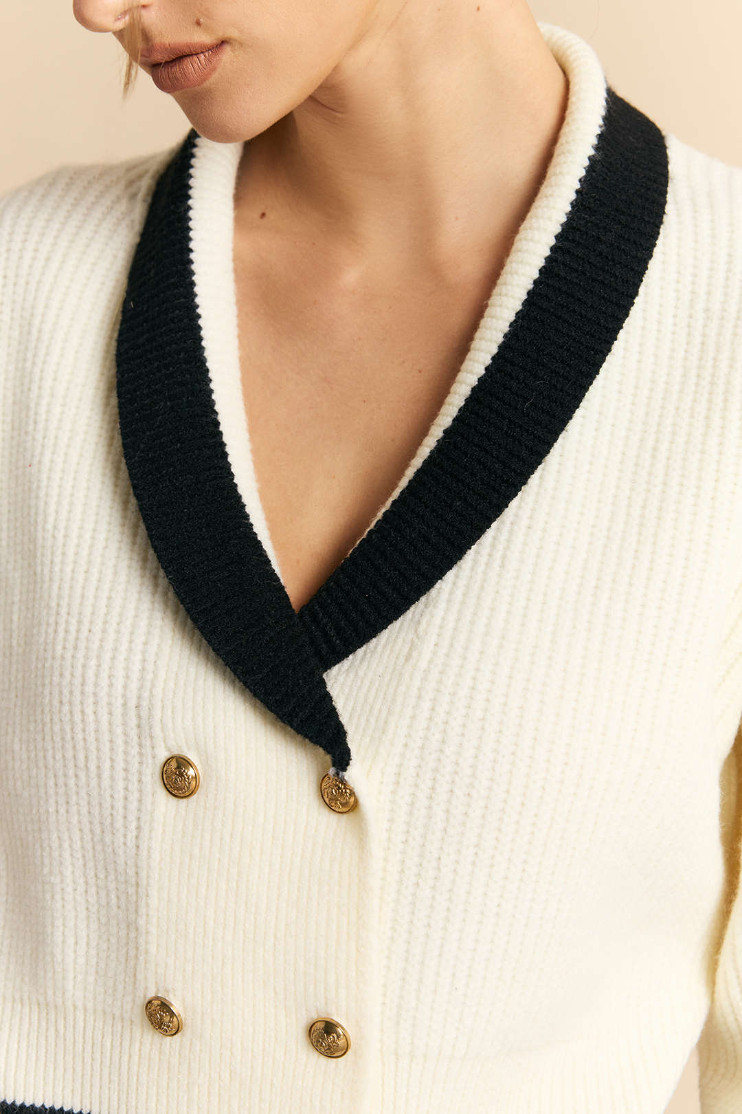Knit Contrast Button Cardigan