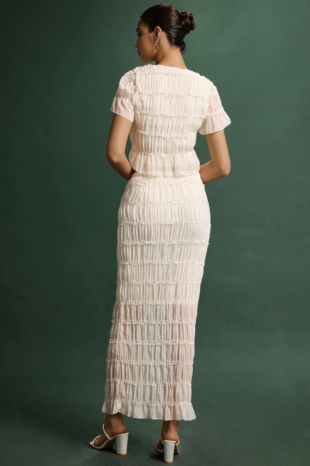 Chiffon Scallop Edge Short Sleeve Top And Tie-Up Skirt Set
