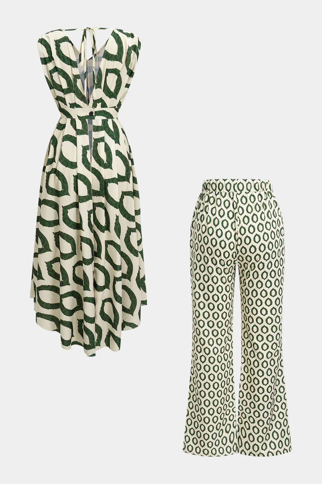 Geometric Print Tie-Up Dress Set