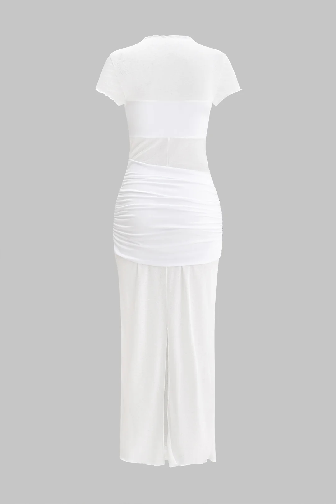 Chiffon Ruched Patchwork Short Sleeve Slit Maxi Dress