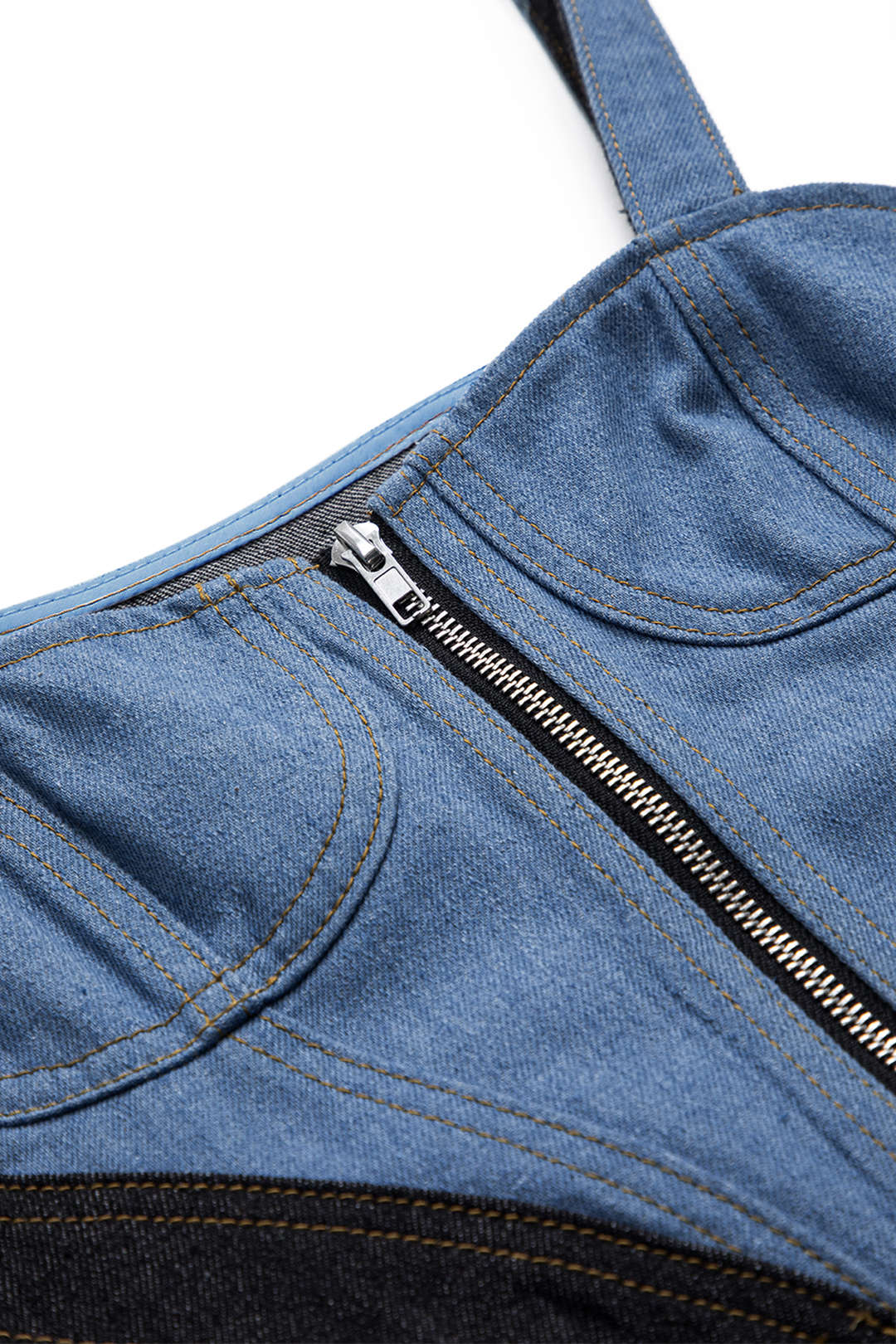 Contrast Denim Patchwork Zipper Bustier Dress