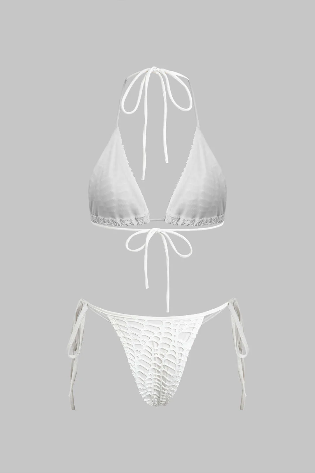 Textured Halter Neck Bikini And Open Knit Cover Up Set