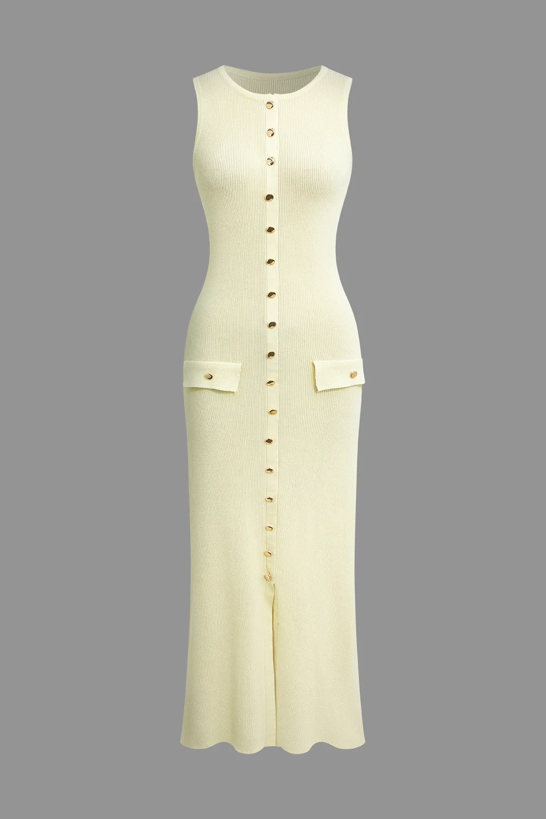 Button Front Sleeveless Ribbed Knit Maxi Dress