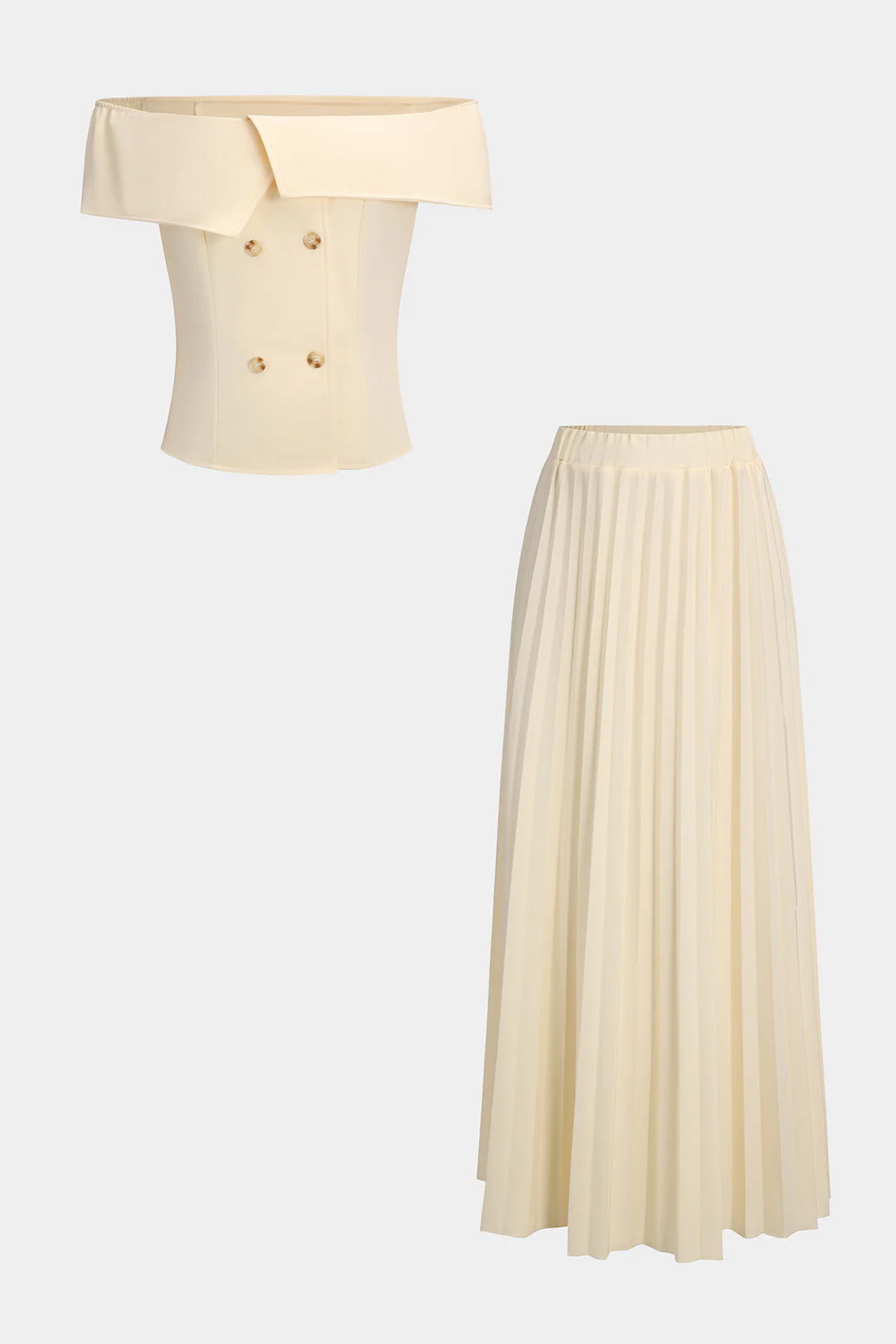 Off-Shoulder Top And Pleated Skirt Set